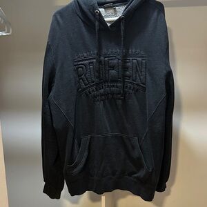 Men's Black Embroidered Pullover Hoodie - Logo Detail